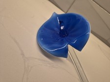 Hand Blown Glass Long Stemmed Blue Lily 18" Tall Flower 4  5 "