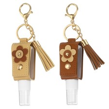 2 Pcs Hand-Sanitizer Keychain, 1oz/30ml Refillable Portable, Khaki/Dark Brown