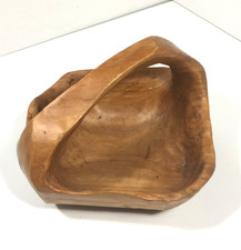 Vintage HAND CARVED Bowl BASKET KNOBBY BURL WOOD Basket 10" Natural Wood Grain