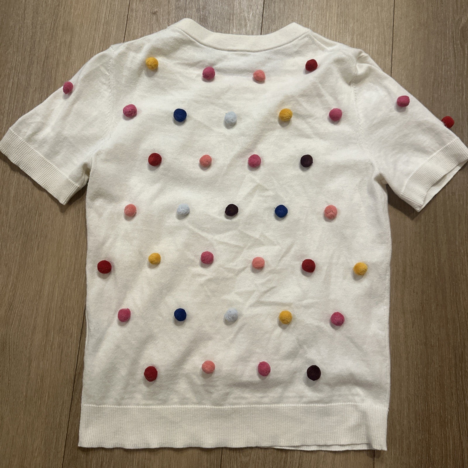 Kate Spade Live Colorfully Multi Color Pom Pom Short Sleeve Sweater Small thumbnail 4