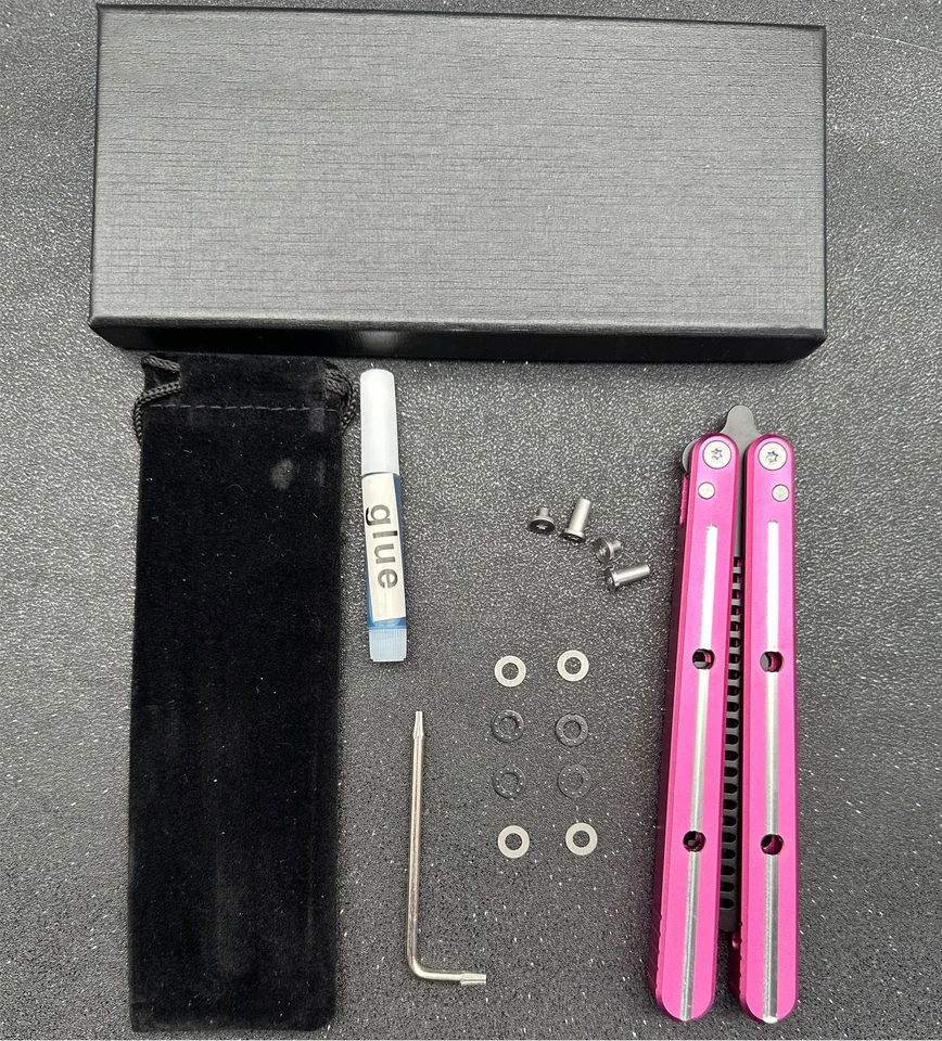 Faca borboleta Balisong Trainer, cabo de alumínio, revestido de teflon, treinador de metal - Imagem 2 de 4