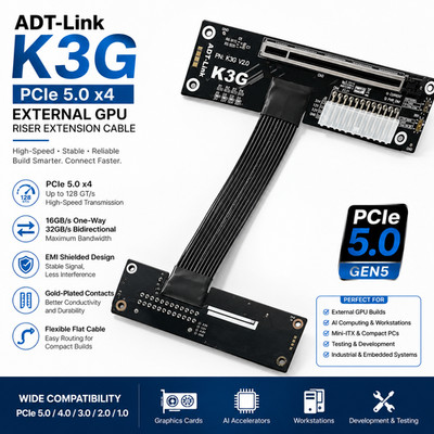 ADT-Link K3G PCIe 5.0 x4 External GPU Riser Extension Cable High-Speed Gen5 New