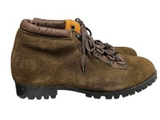 NOS VTG 70s Sz 8 Hiking BOOTS Mens Shoe Rough Cut Suede Brown Padded Collar