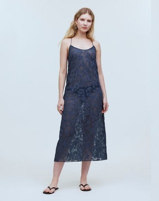 Madewell Floral Halter Cover-Up Midi Dress Hermit Burnout Deep Shadow Blue - XS