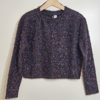 H&M Divided Multicolor Metallic Fuzzy Sweater - Sparkly Y2K Party Knit, Size M
