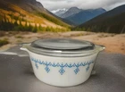 Pyrex Blue Snowflake Garland ❄️  1 1/2 Pt Casserole #471  Lid 470-C  VTG Atomic