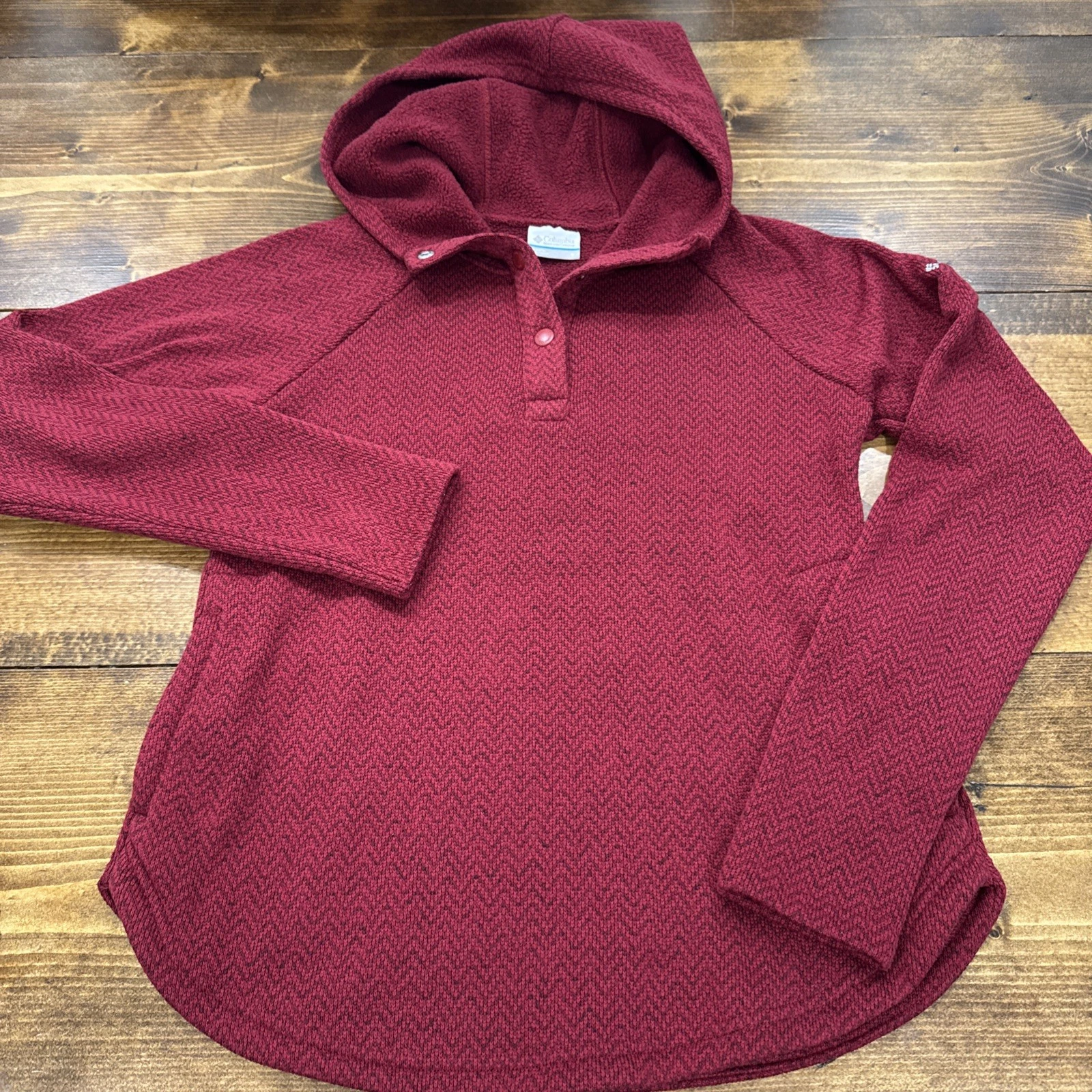 Columbia Women’s Hoodie Sweatshirt 3 Snap Button Small Burgundy Red Maroon EUC