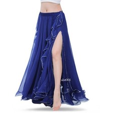 Royal Blue Belly Dance Skirts Oriental Double High Slits Belly Dance Costume