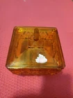Fenton Honeycomb Golden Amber Glass Square Box Lidded Honey Bee