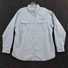 Columbia PFG Bahama Shirt Men's Large Light Blue Vented Fishing Button Pockets