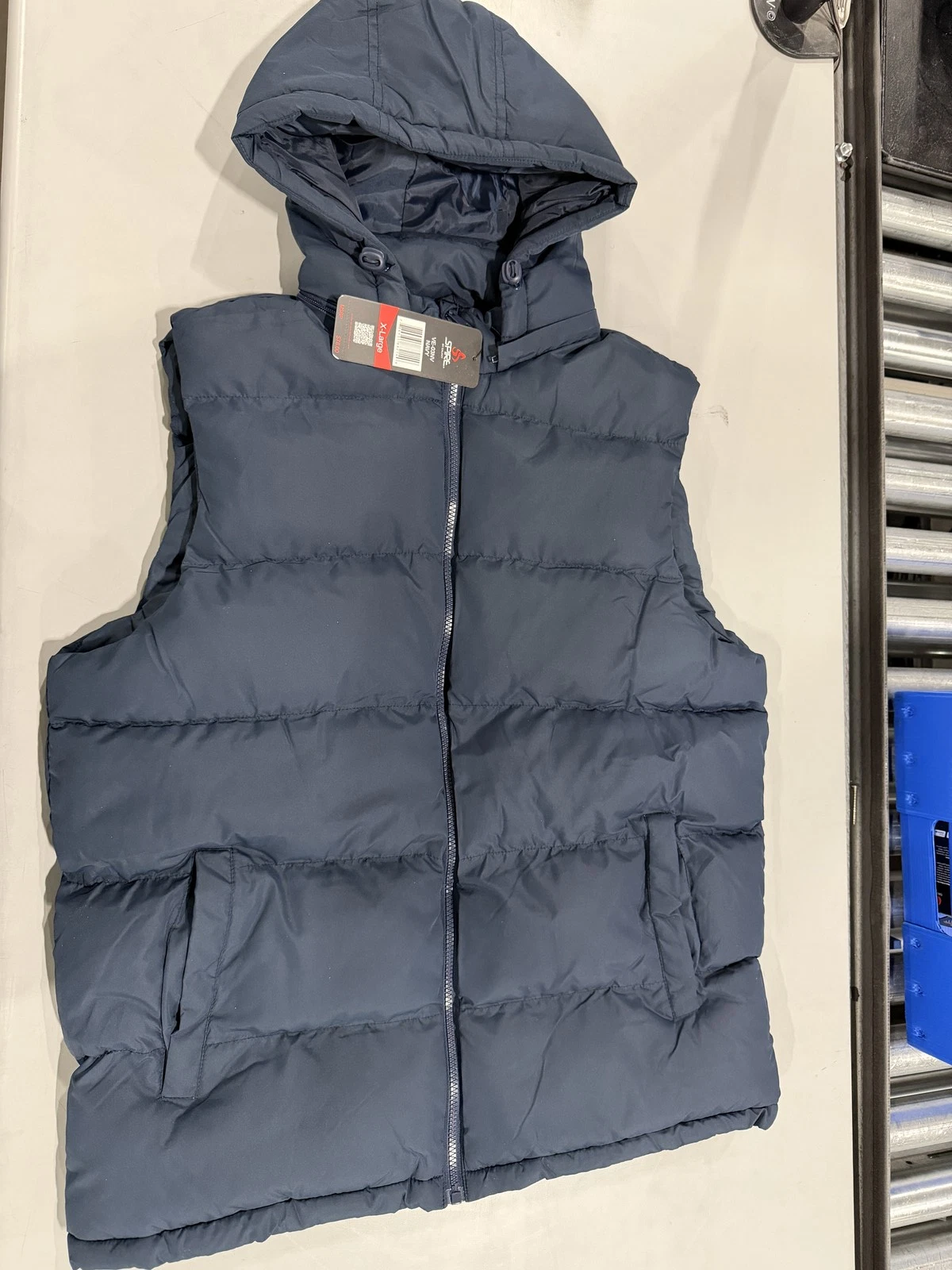SPIRE BY GALAXY SLEEVELESS HOODED PUFFER JACKET - SIZE: MEN XL - NAVY