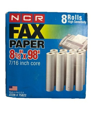8 ROLLS Fax Paper Rolls NCR 8 1/2'' X 98' High Sensitivity  7/16'' Core SEALED BOX