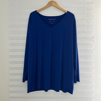 Susan Graver Modern Essentials Royal Blue V-Neck Long Sleeve Tunic Top Plus 3X