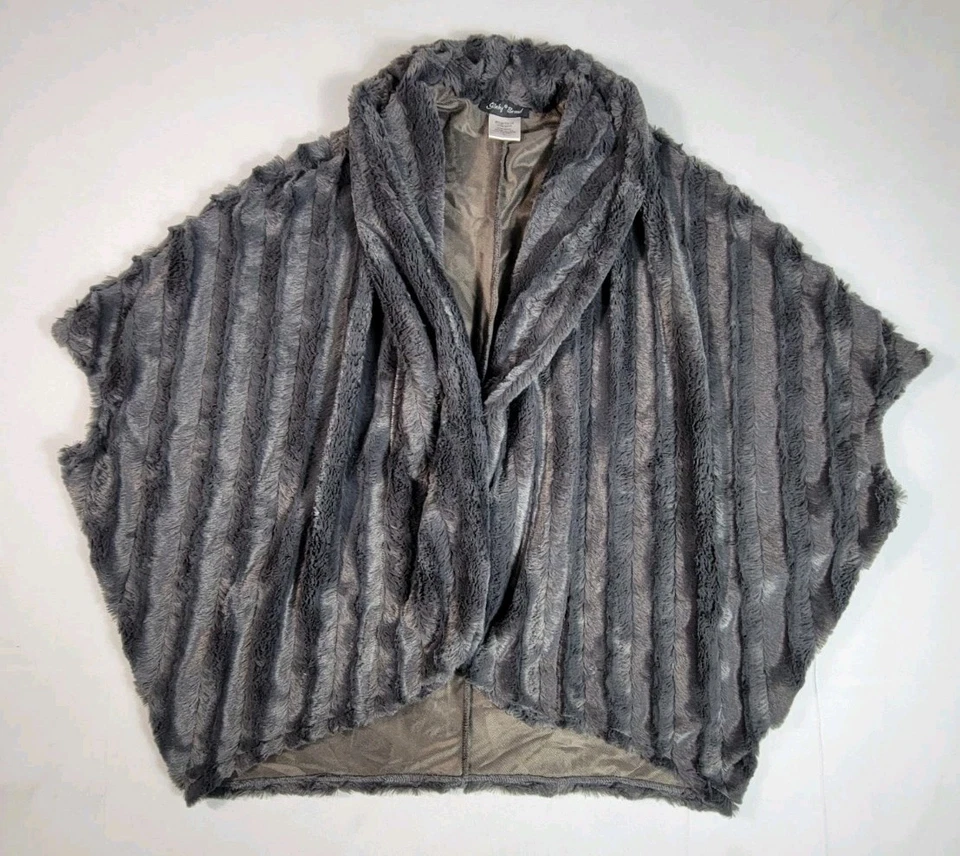 Slinky Brand Faux Fur Cardigan Open Front Short Sleeve Womens Size Large Gray - Image 3 of 4