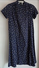 VTG Ladies Adone Floral Dress Navy Blue Collared Short Sleeve Retro Midi