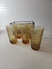 VTG MCM Anchor Hocking 5 Amber Lido Milano Gold Crinkle Drinking Glasses 12 oz.