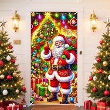 Santa Claus Christmas Door Cover Banner 35x71 Inches Polyester