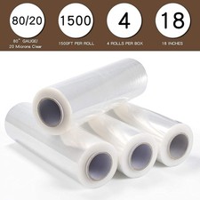 18" x 1500FT 80 Gauge Pallet Wrap Heavy-Duty Stretch Film Clear Color Packaging
