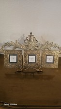 Vintage Bombay Company Gold Brass Hanging Triptych Three (3) Photo Frame Display