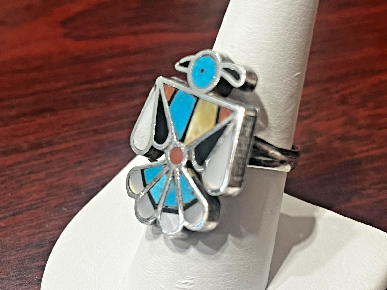 Sterling Silver Multi Gem Thunderbird Ring Size 8… - image 3