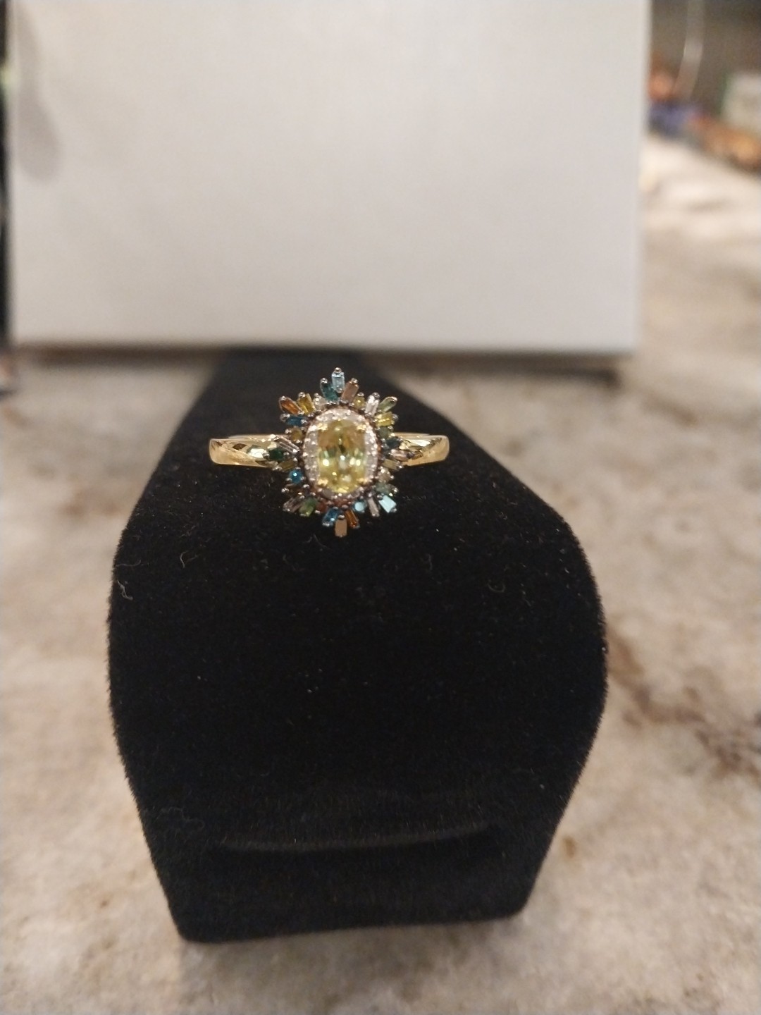 Premium Sava Sphene, Multi Diamond (Natural & IR) (0.35 cts) Sunburst Ring in Ve