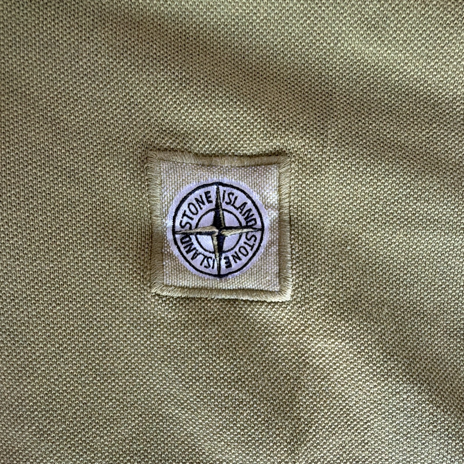 Stone Island Herren Polo L Grün Kurzarm Piqué mit Logo-Patch Kragen Knopf 3