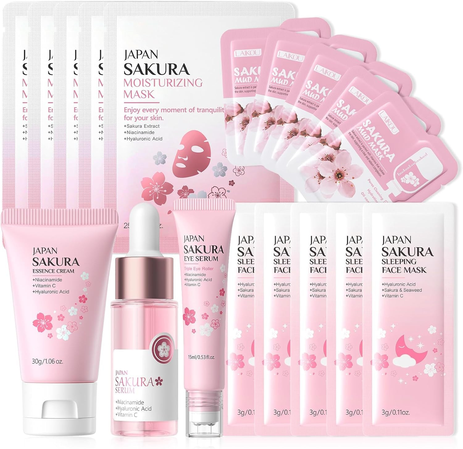 Sakura ensemble de soins de la peau 18 pièces hydratant et anti-teint terne