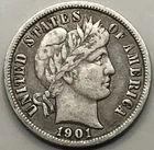 1901 Barber Silver Dime VF Condition