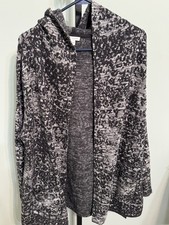 J. Jill Pure Jill Women's Hooded Cozy Open Cardigan Sweater Size L Black Gray