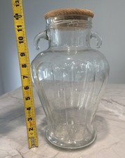 VTG Large Olive Jar Amphora Style Clear Glass Container w Lid 4250 ml  12.5" x7"