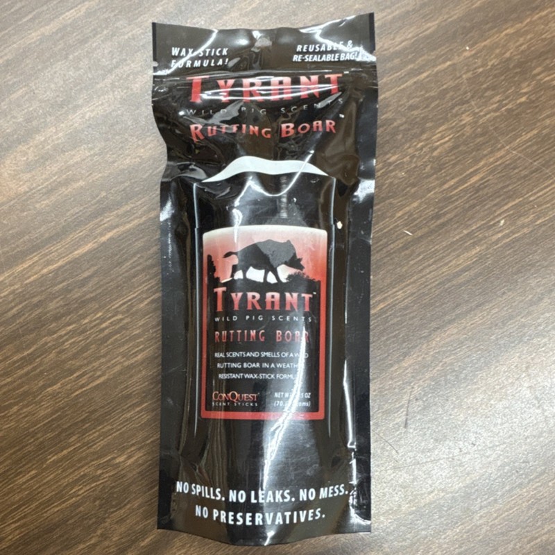 Conquest Tyrant Rutting Boar Wild Pig Scent Wax Stick Black Red Reusable Bag