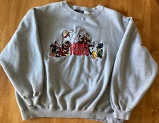 Vintage 1995 Looney Tunes Sweatshirt Embroidered Gray. Large