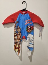 Vintage Xmas Baby Infant Footie Pajama Deadstock Reindeer Santa Size 6 Month NEW