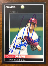 1992 Pinnacle TOMMY GREENE Autographed Baseball Card #155 PHILLIES