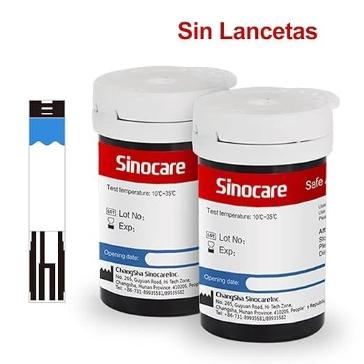 Sinocare Tiras Sangre Prueba, 50 x Tiras Sin Lancetas, para Safe AQ Smart/Voice