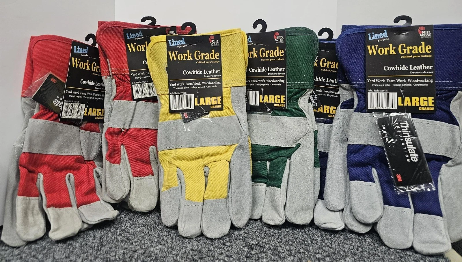SIX PAIR Suede Cowhide Leather Palm Work Glove with Thinsulate Insulation 7750TH