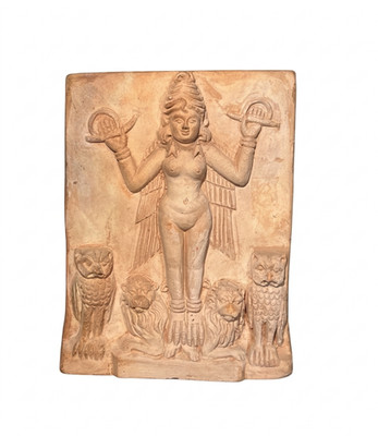 Antique Handmolded Rare Terracotta Plaque of Babylonian Goddess Ishtar or Lilith