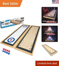 Family Fun 2-in-1 Shuffleboard  Curling Game, Wood, 8 Pucks Included