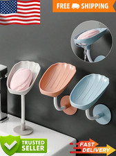 Soap Dish Holder Mount Self Drain Saver Suction Cup Shell Shape Box Bathroom USA
