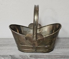 Vintage Oval Solid Brass Basket with Handle 8 Inch Made In India