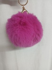 Pink Purse Charm Keychain Key Fob Fluffy Plush Ball Key Ring Pom-Pom