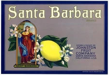 "SAINT" SANTA BARBARA~RARE ORIGINAL 1930s OLD CALIFORNIA LEMON FRUIT CRATE LABEL