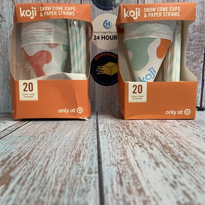 Koji 40 Paper Snow Cone Cups & 40 Paper  Straws Set .NIP