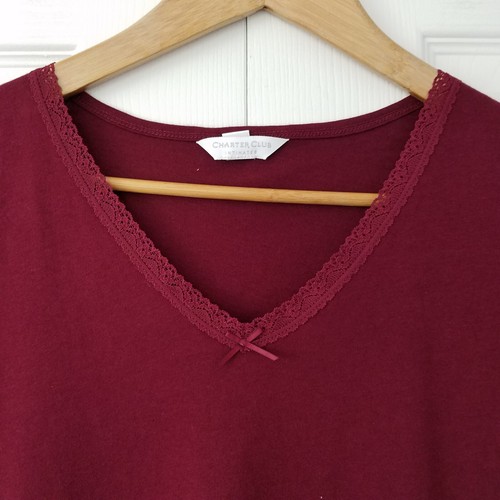 Charter Club Short Sleeve Pajama Top V-Neck Womens X-Small Burgundy Cotton NWT - Picture 3 of 6