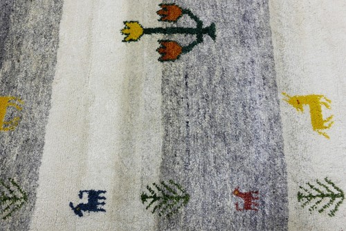 Cream & Gray Pictorial Tribal Indo-Gabbeh Rug Plush Wool Oriental Carpet 4X6 ft - Picture 10 of 18