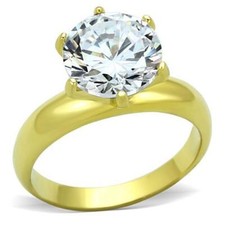 14k Yellow Gold Plated 10mm CZ Solitaire Engagement Ring