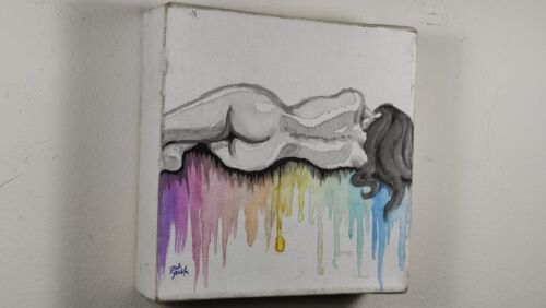 Original Artwork Watercolor Painting Deliquesce Lying Nude Female Girl Signed By - Picture 8 of 12