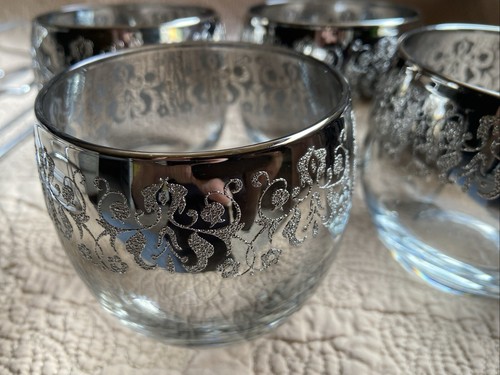 Set Of 8 Vintage Silver Fade Roly Poly Rocks Glasses MCM with Carrier - Picture 19 of 24