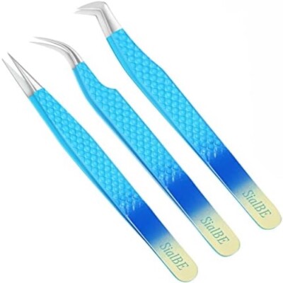 Wimpernverlängerung Pinzette - 3 Stück Diamond Grip Wimpernpinzette - SialBE Set