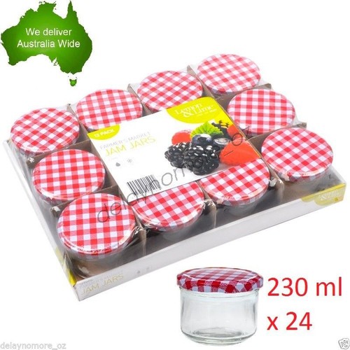 24x 230ml Glass Screw Top Jam Jars w/Red Lids Lolly Jar Party Storage